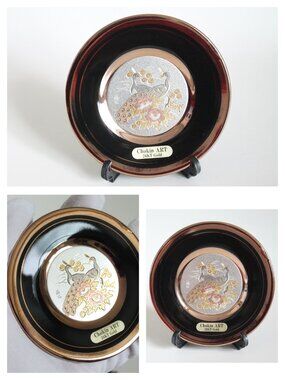 Chokin Pair of Peacocks Metallic Miniature Plate (Japan)